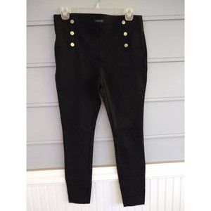 ANN TAYLOR Black Stretchy Slim Pants w/ Gold Buttons - Size S